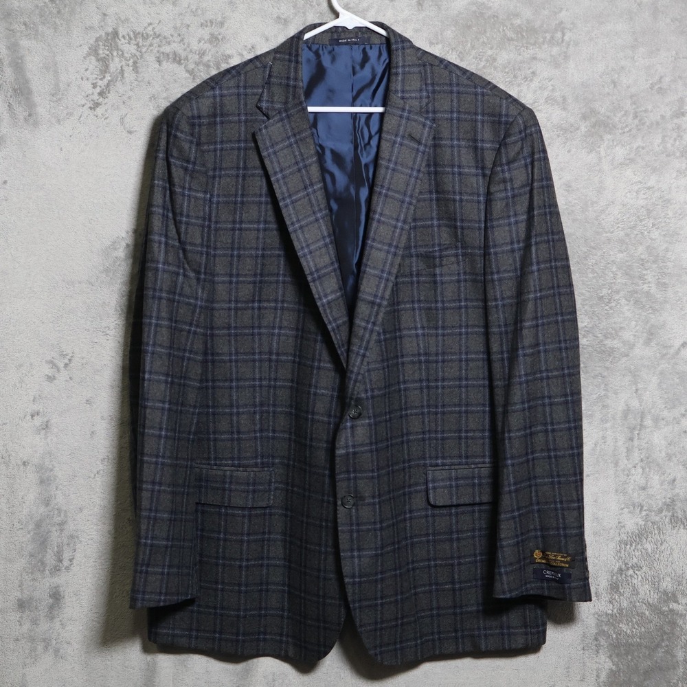 Cremieux Loro Piana Sport Coat Mens 50L Gray Blue Plaid Wool Cashmere Italy